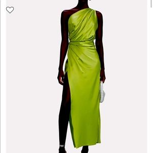 The sei green one shoulder silk maxi dress